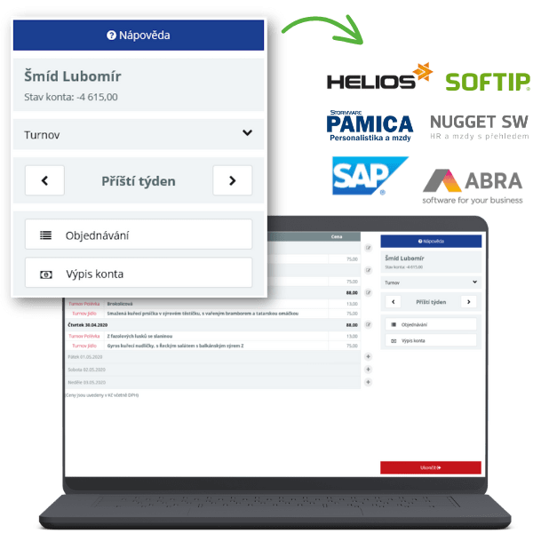 Aktion monitors the status of boarders' accounts and can enter the amounts for meals taken into payroll systems