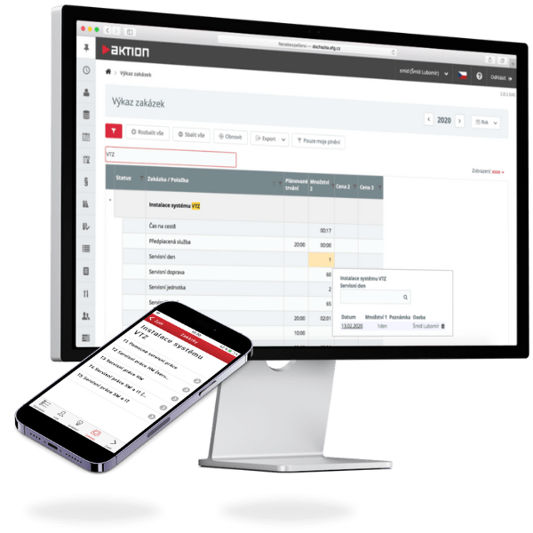 In the Aktion custom module, you complete reports in the web portal and when you are on the move, you use the mobile app