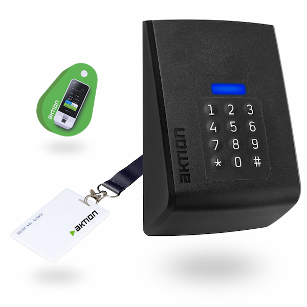 Aktion can control access to companies and apartment buildings. Keyless door opening with a terminal that you open with a chip, code or mobile phone.