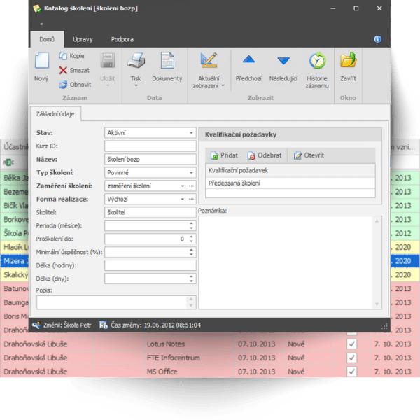 Access system 4 Training records in the Aktion access system