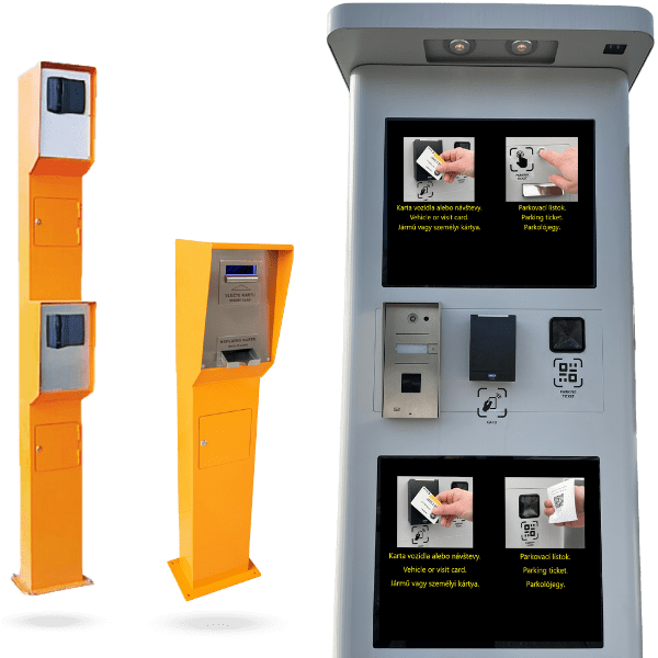 Stands for placement of terminals, readers and cameras for vehicle entrances, entry card absorbers Aktion