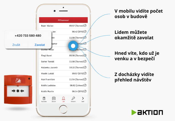 Thanks to Aktion, the Evacuation Manager can quickly check the overview of the people present in the building